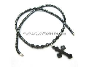 18inch Hematite Cross Pendant Stone Strands Necklace